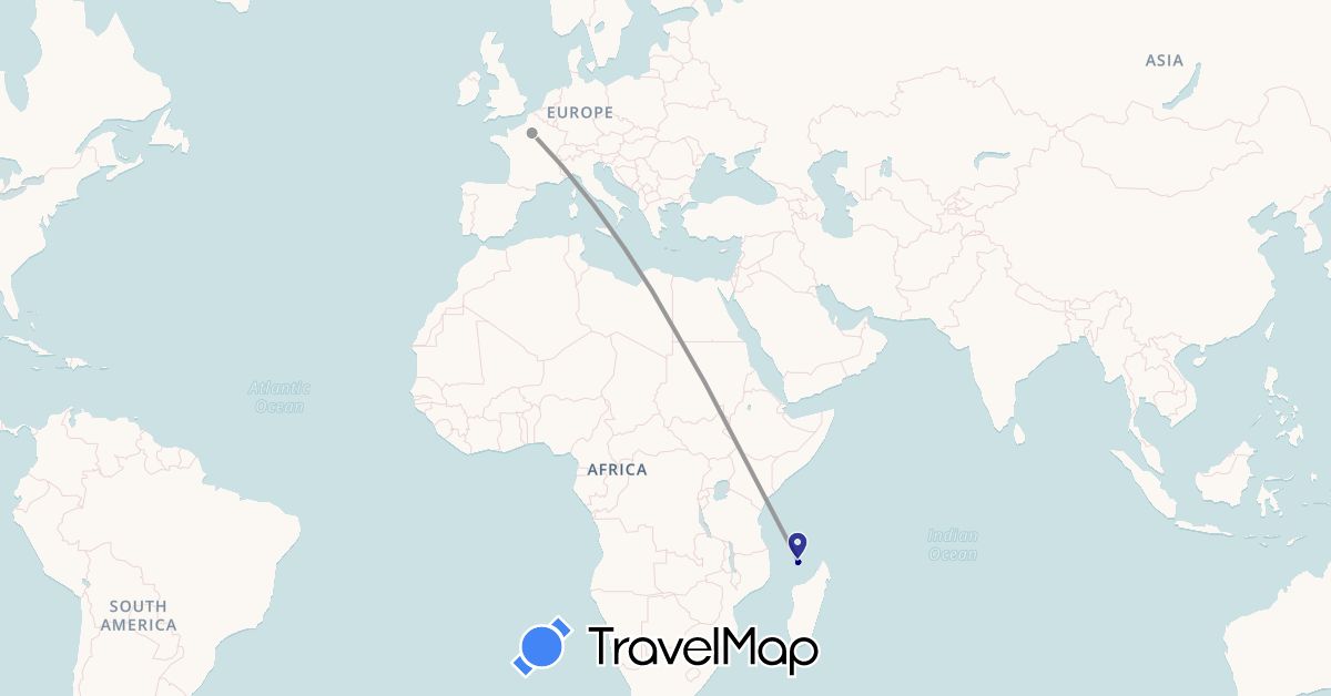 TravelMap itinerary: driving, plane, boat in France, Mayotte (Africa, Europe)